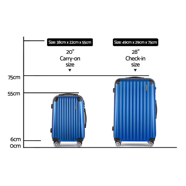 2pc Luggage Trolley Suitcase Sets Travel TSA Hard Case – Blue