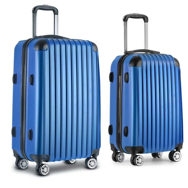 2pc Luggage Trolley Suitcase Sets Travel TSA Hard Case – Blue