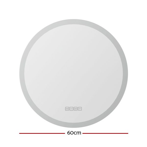 Bluetooth LED Wall Mirror With Light 60CM Bathroom Decor Round Mirrors