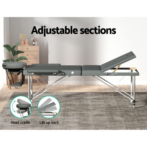 3 Fold Portable Aluminium Massage Table – 75 cm, Grey