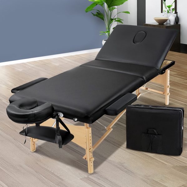 3 Fold Portable Wood Massage Table – 60 cm, Black