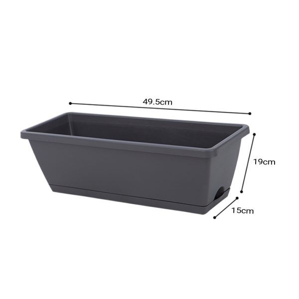 49.5cm Rectangular Planter Vegetable Herb Flower Outdoor Plastic Box with Holder Balcony Garden Décor