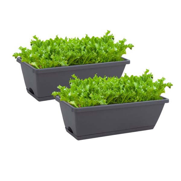 49.5cm Rectangular Planter Vegetable Herb Flower Outdoor Plastic Box with Holder Balcony Garden Décor