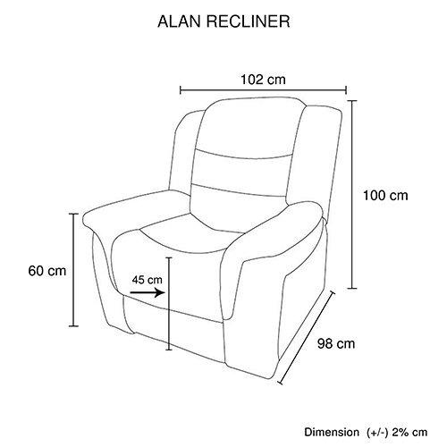 Burbank Recliner Bonded Leather – BLACK – 1 Seater