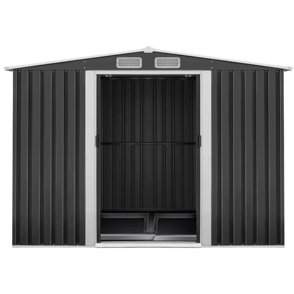 Garden Shed Outdoor Storage Sheds Workshop Metal Base Grey – 2.58×3.14×2.02 M, Without Base