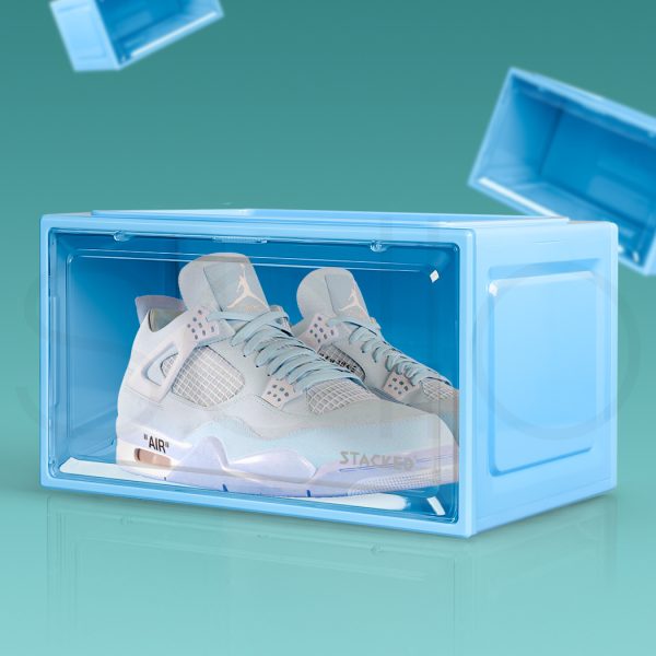 Sneaker Display Case Shoe Storage Box Clear Magnetic Stackable Blue