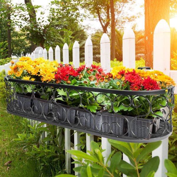 Plant Holder Plant Stand Hanging Flower Pot Basket Garden Wall Rack Shelf Oval – Black