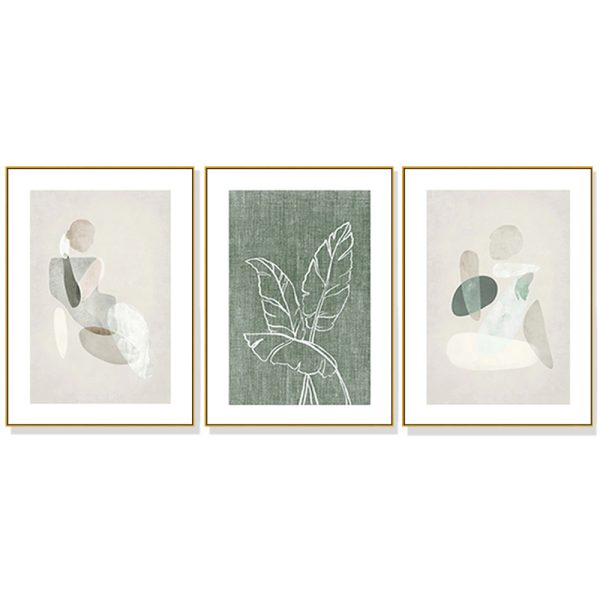 Abstract body and leaves 3 Sets Gold Frame Canvas Wall Art – 40×60 cm