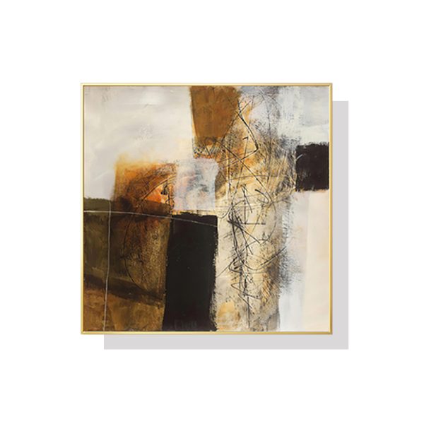 Abstract gold brown painting style Gold Frame Canvas Wall Art