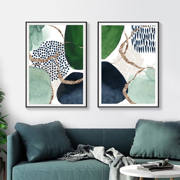 Abstract Green and Navy 2 Sets Black Frame Canvas Wall Art – 40×60 cm