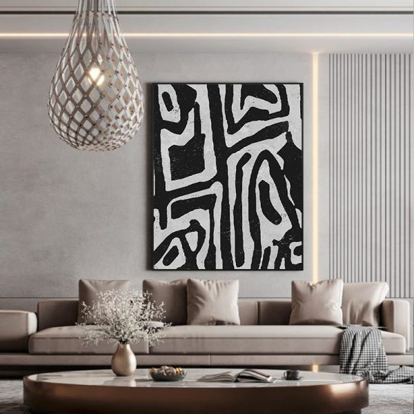 Abstract Black Artwork Black Frame Canvas Wall Art – 50×70 cm