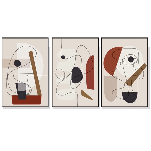 Abstract Line Art By Picasso 3 Sets Black Frame Canvas Wall Art – 40×60 cm