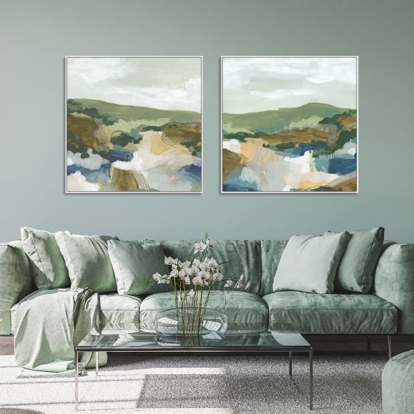 Abstract Landscape 2 Sets White Frame Canvas Wall Art – 50×50 cm