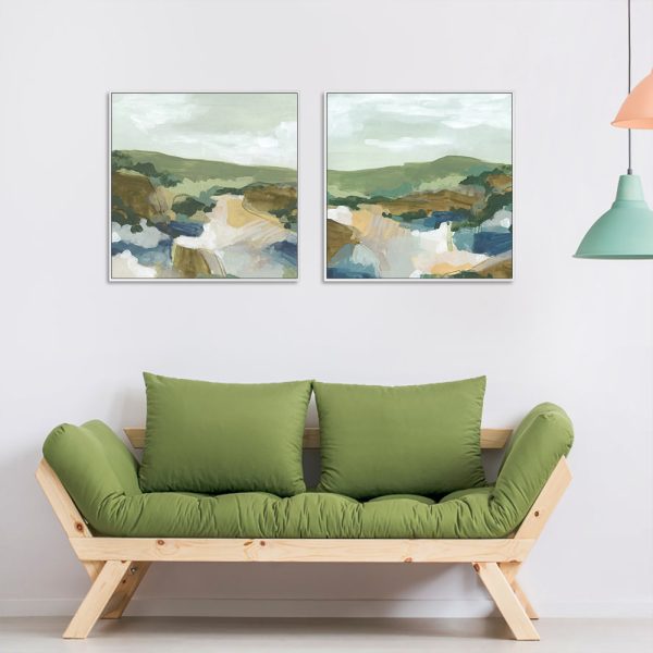 Abstract Landscape 2 Sets White Frame Canvas Wall Art – 50×50 cm