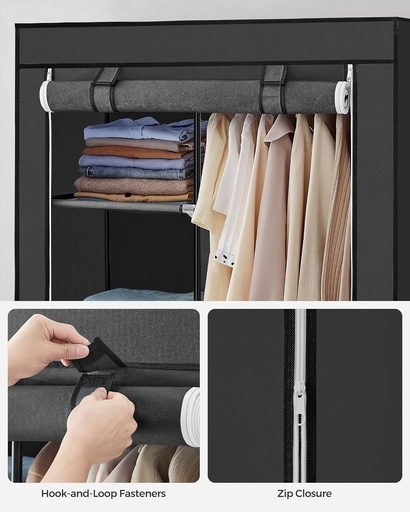 Portable Clothes Storage Organizer with 6 Shelves and 1 Clothes Hanging Rail Black RYG84BK