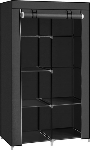 Portable Clothes Storage Organizer with 6 Shelves and 1 Clothes Hanging Rail Black RYG84BK