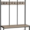Large Coat Rack Stand with 12 Hooks and Shoe Bench Greige and Black