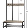 Large Coat Rack Stand with 12 Hooks and Shoe Bench Greige and Black