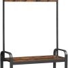 4-in-1 Coat Rack with Shoe Bench and 9 Removable Hooks Rustic Brown and Black