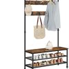 Coat Rack Stand with 9 Hooks and Shoe Rack, Industrial Style, Multifunctional Hall Tree, Sturdy Steel Frame