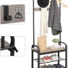 Entryway Hall Tree Coat Rack 183cm Shoe Bench with Shelves Greige and Black