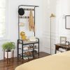 Entryway Hall Tree Coat Rack 183cm Shoe Bench with Shelves Greige and Black