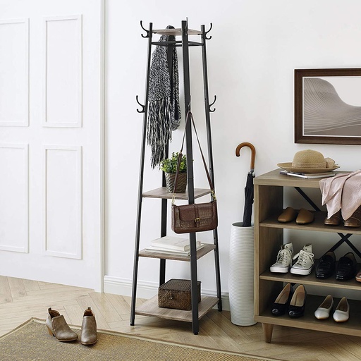 Coat Rack Stand with 3 Shelves Industrial Greige