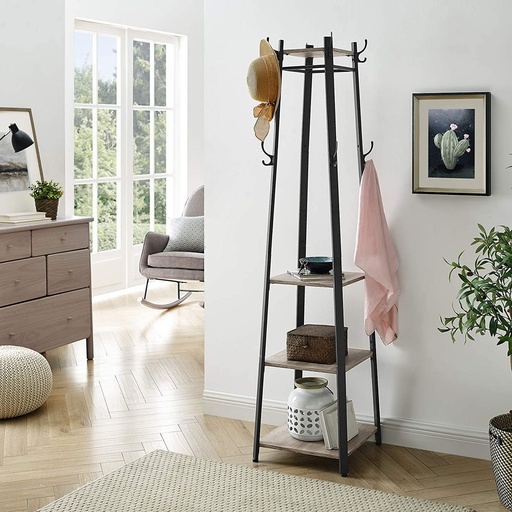 Coat Rack Stand with 3 Shelves Industrial Greige