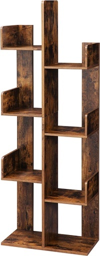 Tree-Shaped Bookcase with 8 Storage Shelves Rounded Corners Rustic Brown