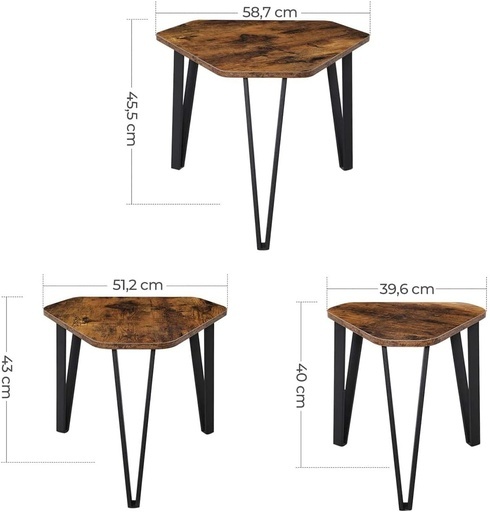 Nesting Coffee Table Set of 3 Rustic Brown and Black