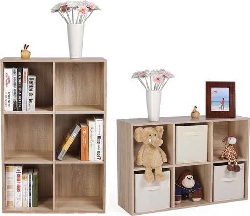 Bookcase with 6 Compartments Wooden Shelving