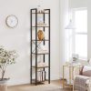 Narrow Bookcase Small 6-Tiers Bookshelf Industrial Rustic Brown and Black