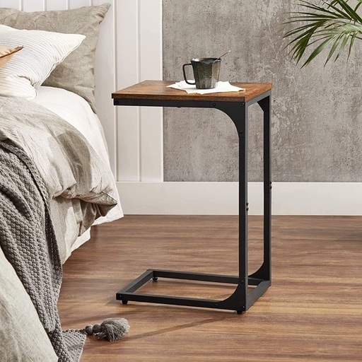 Slim End Table with Metal Frame Industrial Rustic Brown and Black