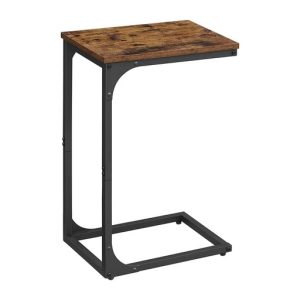 Slim End Table with Metal Frame Industrial Rustic Brown and Black