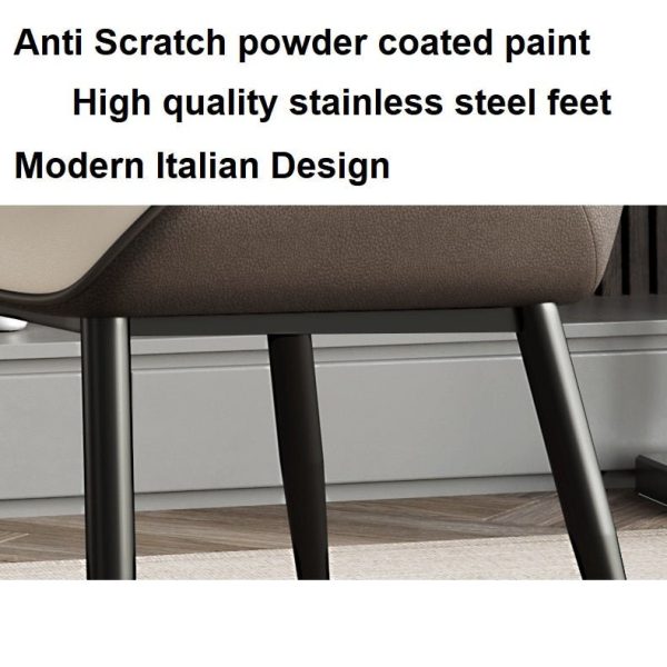 Italian Minimal List Dining Chairs PU Retro Chair Cafe Kitchen Modern Metal Legs x2 – Dark Grey