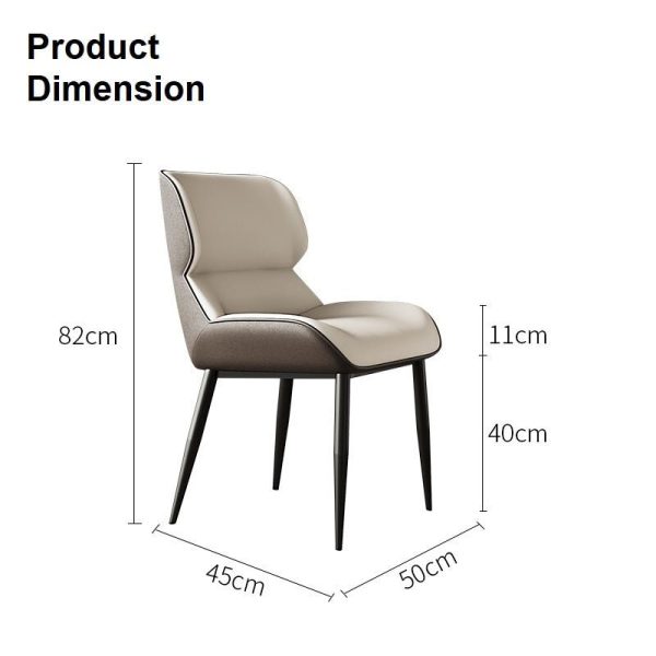 Italian Minimal List Dining Chairs PU Retro Chair Cafe Kitchen Modern Metal Legs x2 – Dark Grey