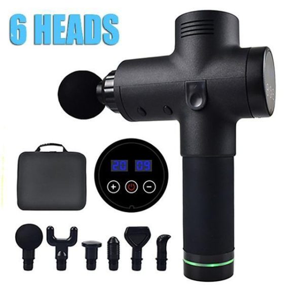 POWERFUL 6 Heads LCD Massage Gun Percussion Vibration Muscle Therapy Deep Tissue – Black