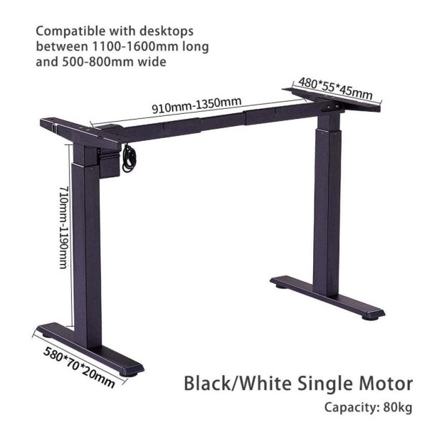 Standing Desk Height Adjustable Sit Grey Stand Motorised Single Motor Frame – 120 cm, Black