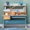 Solid Rubber Wood Height Adjustable Children Kids Ergonomic Blue Study Desk Only – Blue, Without Chair
