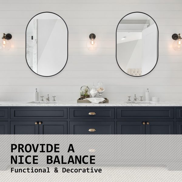 La Bella Wall Mirror Oval Aluminum Frame Makeup Decor Bathroom Vanity – 50×75 cm, Black