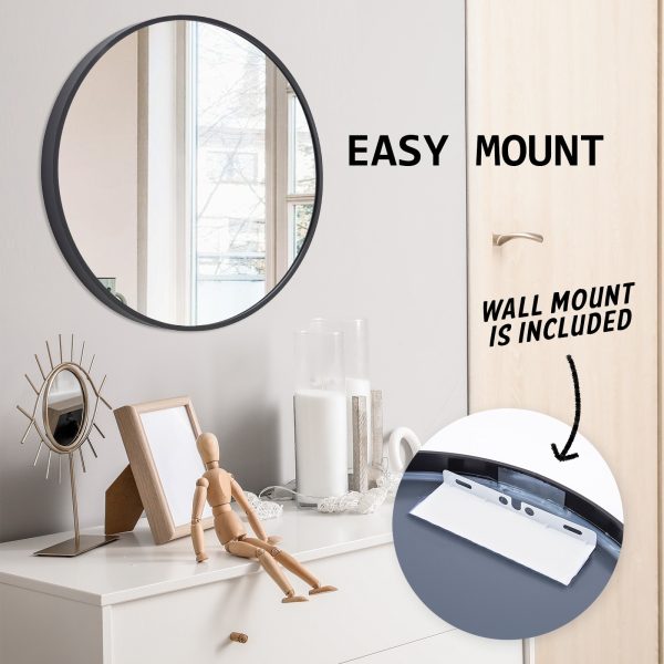 2 Set Black Wall Mirror Round Aluminum Frame Makeup Decor Bathroom Vanity 70cm