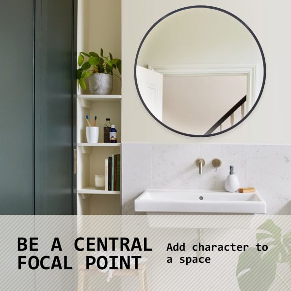 2 Set Black Wall Mirror Round Aluminum Frame Makeup Decor Bathroom Vanity 80cm