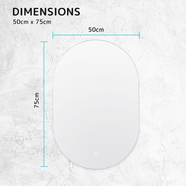 2 Set LED Wall Mirror Oval Touch Anti-Fog Makeup Decor Bathroom Vanity 50x75cm