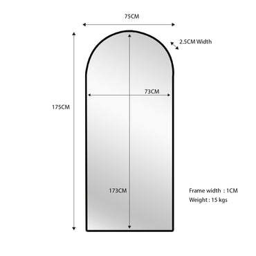 Metal Arch Mirror 75cm x 175cm