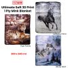 375gsm 1 Ply 3D Print Faux Mink Blanket Queen 200×240 cm – Galloping Horse