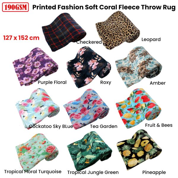 190GSM Fashion Printed Ultra Soft Coral Fleece Throw 127 x 152cm – Amber