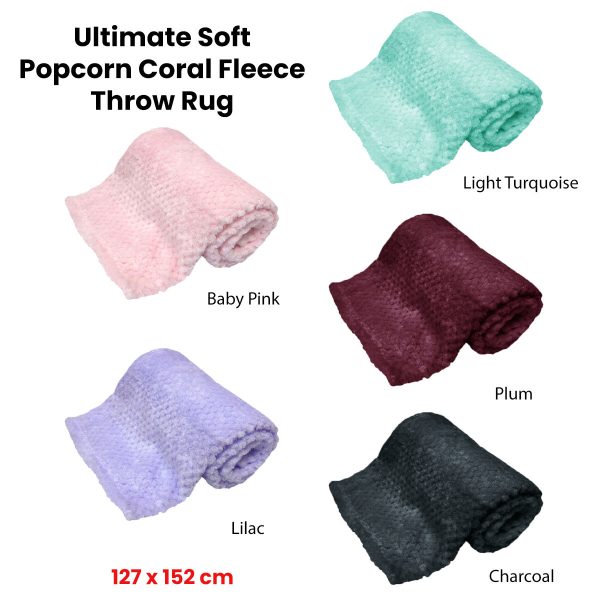 180GSM Soft Popcorn Coral Fleece Throw Rug 127 x 152cm – Baby Pink