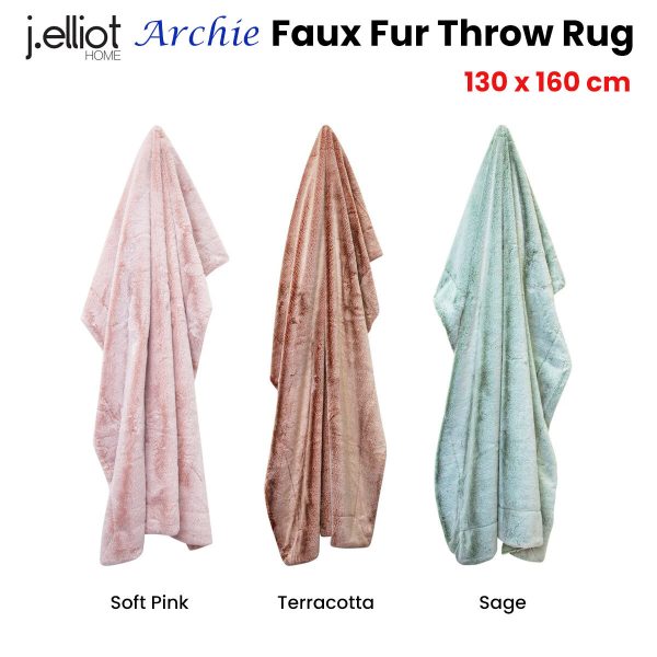 Archie Faux Fur Throw Rug 130 x 160cm – Sage