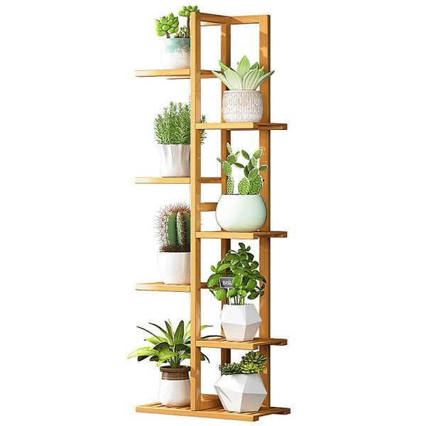 6 Tiers Vertical Bamboo Plant Stand Staged Flower Shelf Rack Outdoor Garden,