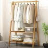 Portable Clothes Rack Coat Garment Stand Bamboo Rail Hanger Airer Closet.. – Wooden